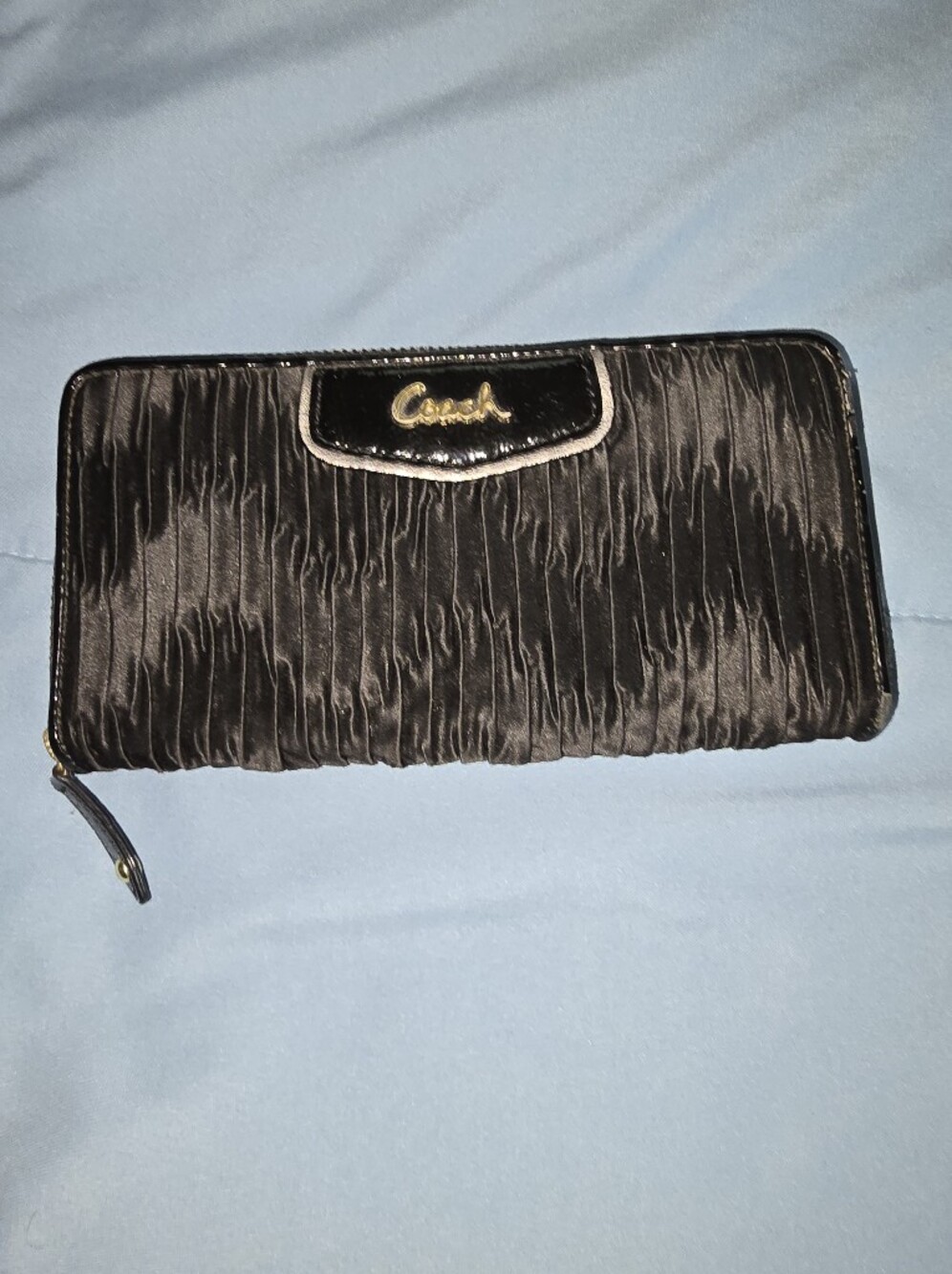 Coach Black Gathered Satin Zip Wallet